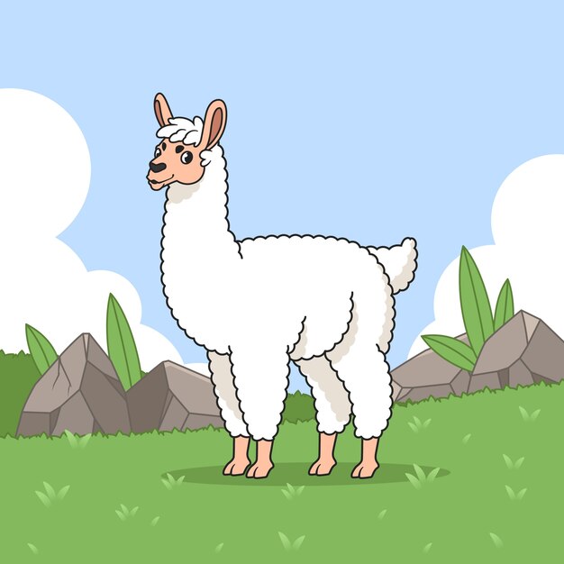 Hand drawn llama cartoon illustration