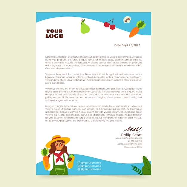 Hand drawn local market business letterhead template