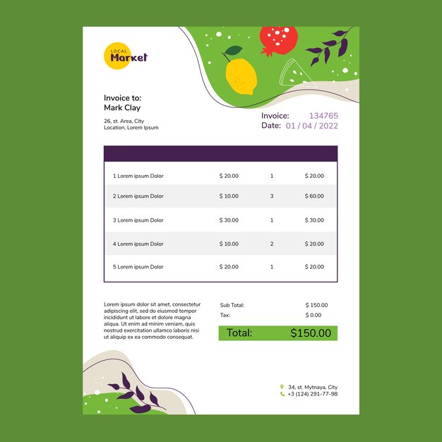 Hand drawn local market invoice template