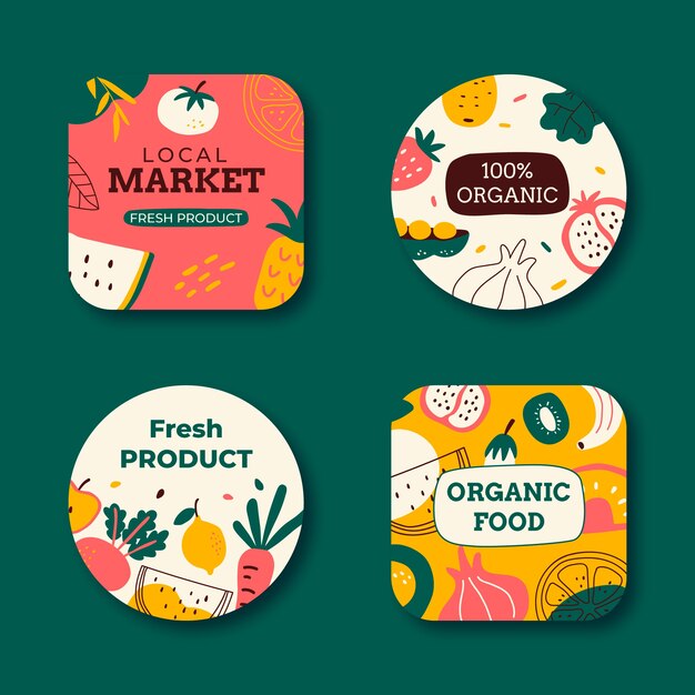 Hand drawn local market labels template