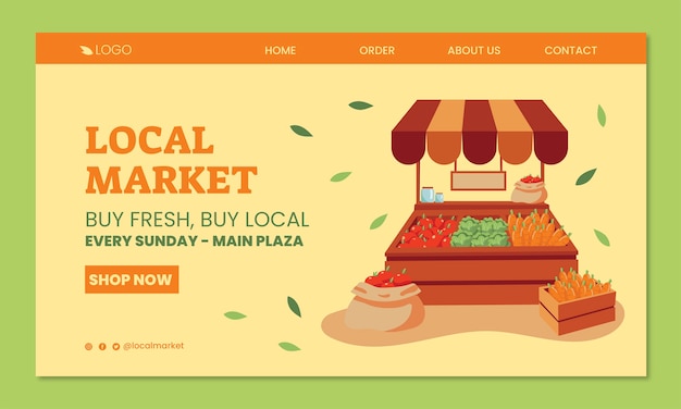 Hand drawn local market landing page template