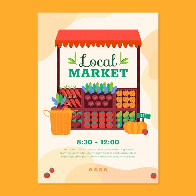 Hand drawn local market poster template