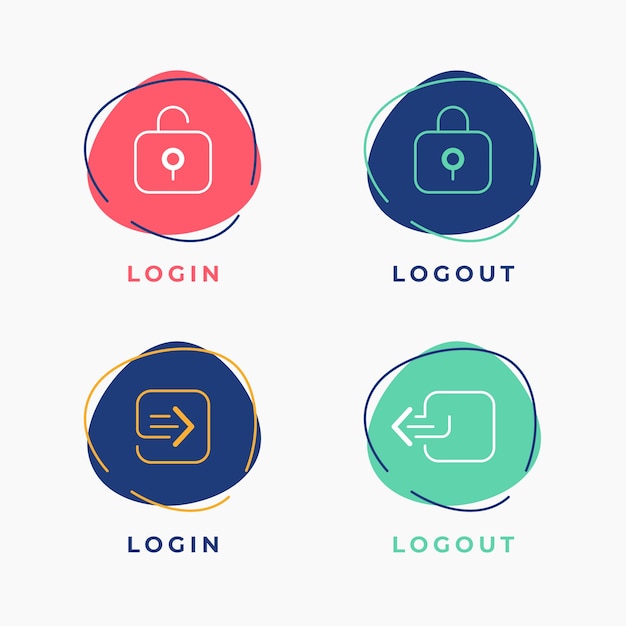 Free Vector hand drawn login and logout buttons  label collection