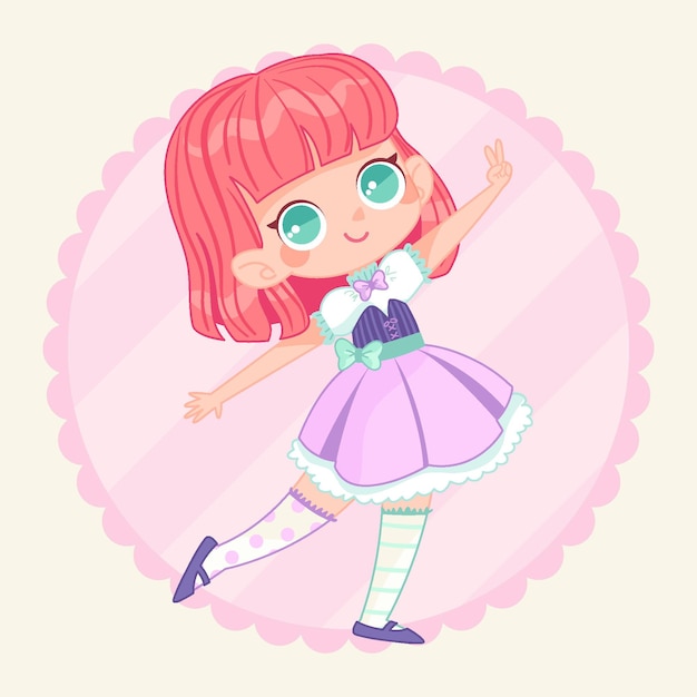 Hand drawn lolita style girl illustration