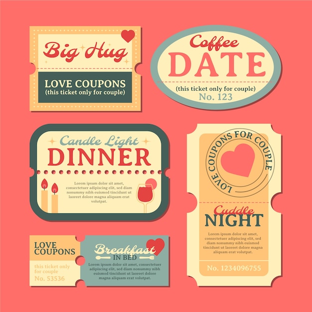 Free Vector hand drawn love coupons set illustration