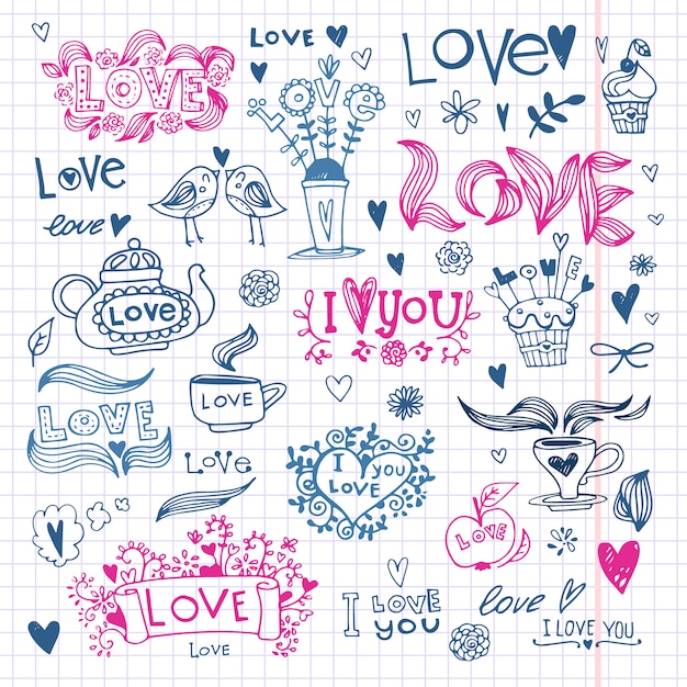 Free Vector hand drawn love designs collection