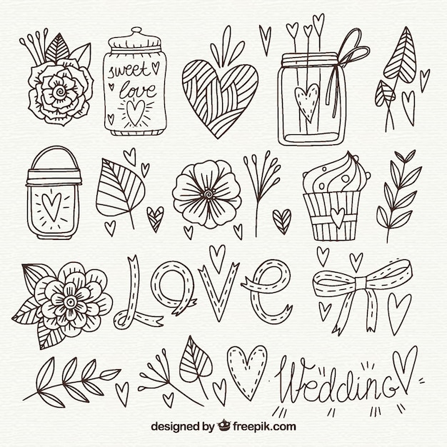 Hand drawn love elements