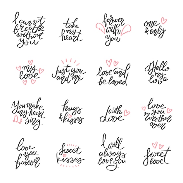 Hand drawn love lettering collection