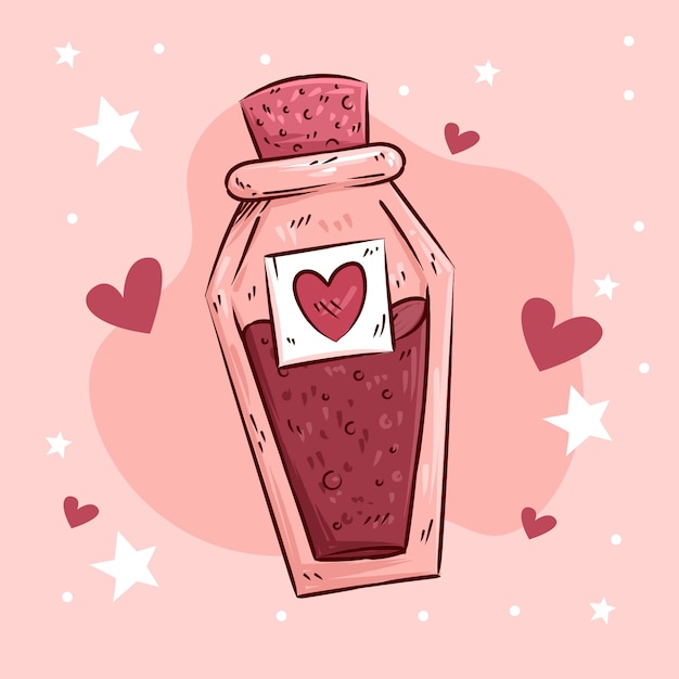 Hand drawn love potion bottle illustrated