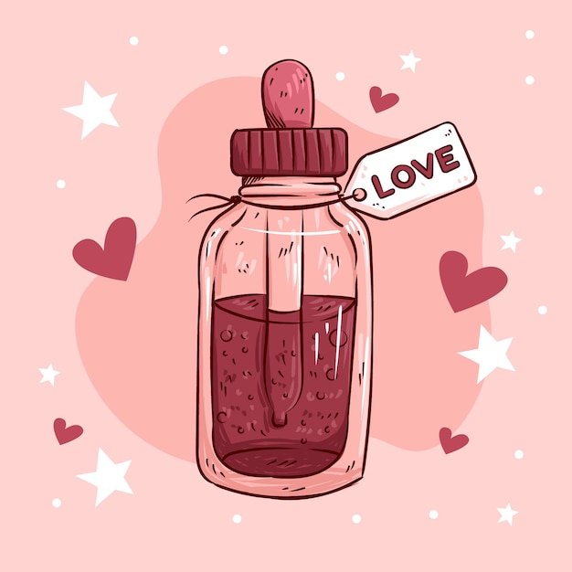 Hand drawn love potion bottle