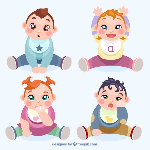 Free Vector hand drawn lovely babies waiting  for eat