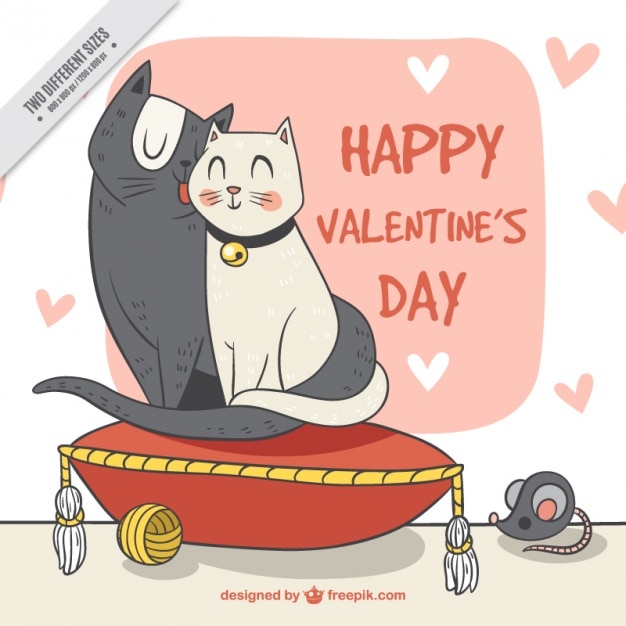 Free vector hand drawn lovely couple of cats background