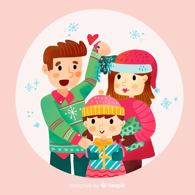 Hand drawn lovely family christmas background