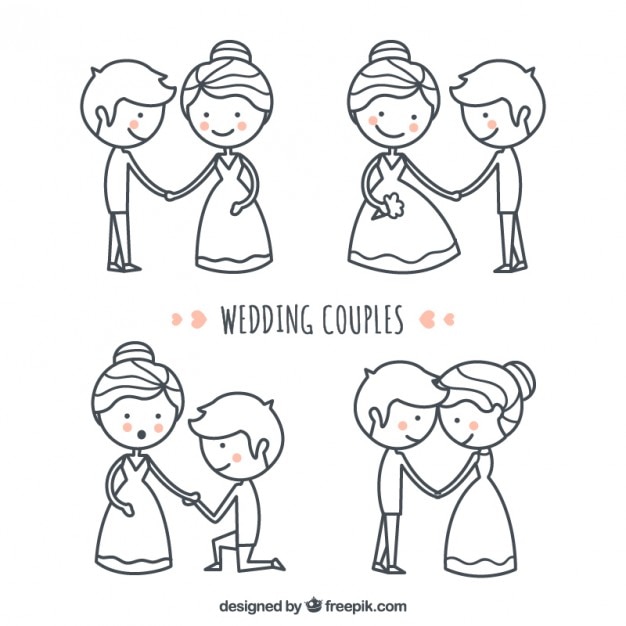 Free vector hand drawn lovely and nice wedding couple set