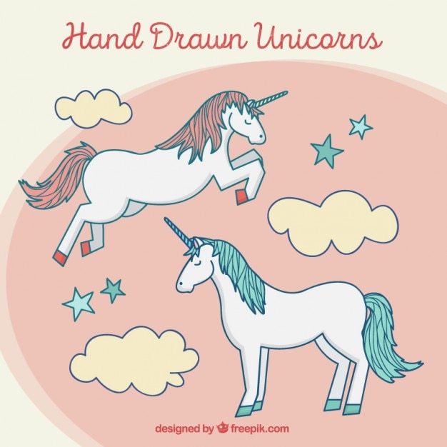 Free vector hand drawn lovely two unicorns