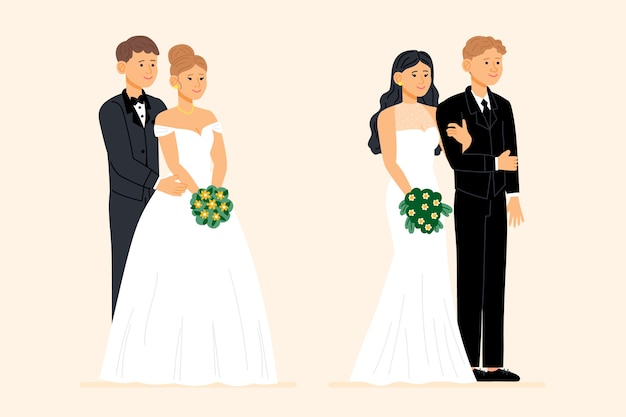 Free Vector hand drawn lovely wedding couples