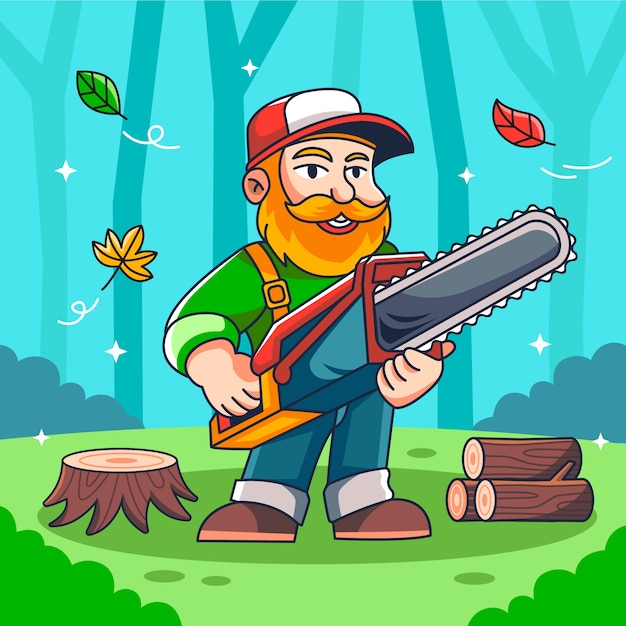 Hand drawn lumberjack cartoon illustration