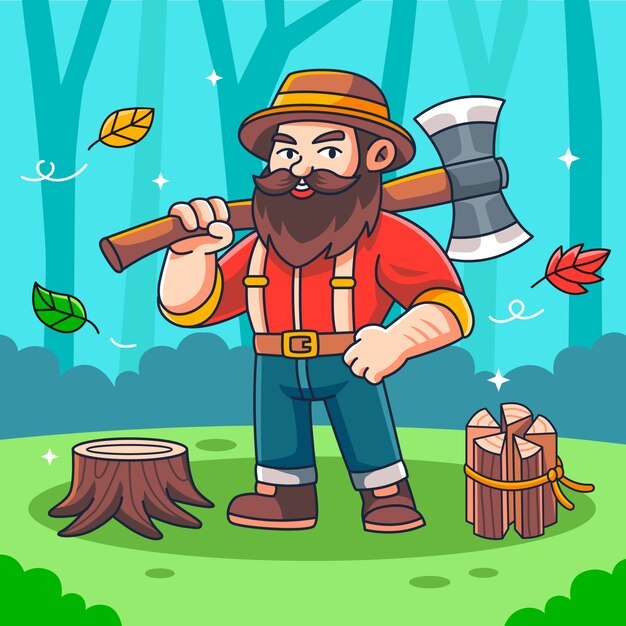 Hand drawn lumberjack cartoon illustration