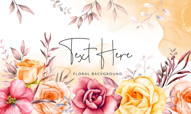 Hand drawn luxury red flower watercolor background design