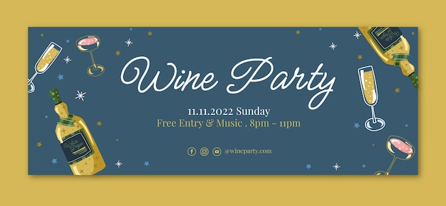 Hand drawn luxury wine party facebook cover