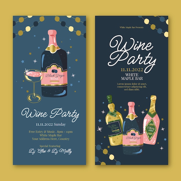 Hand drawn luxury wine party vertical banner