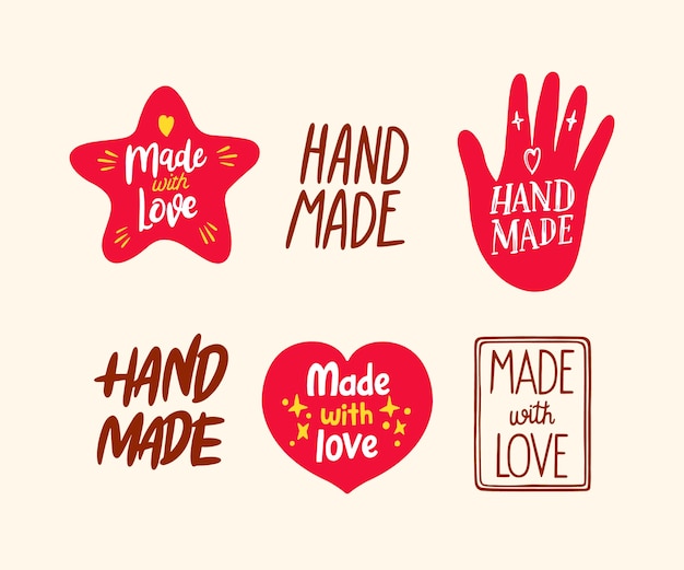 Hand drawn made with love labels set