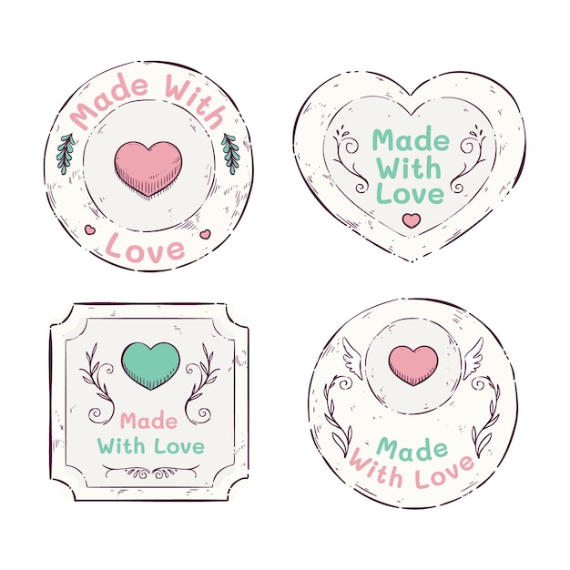 Free Vector hand drawn made with love labels set