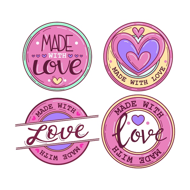 Hand drawn made with love labels set