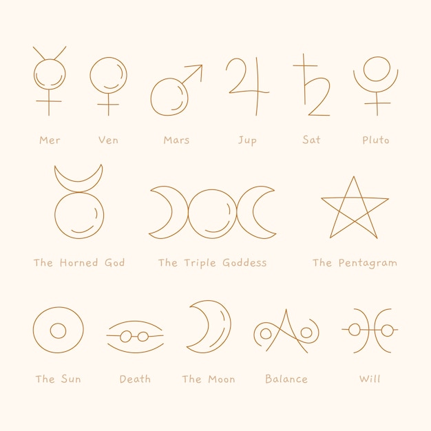 Free Vector hand drawn magic symbol set