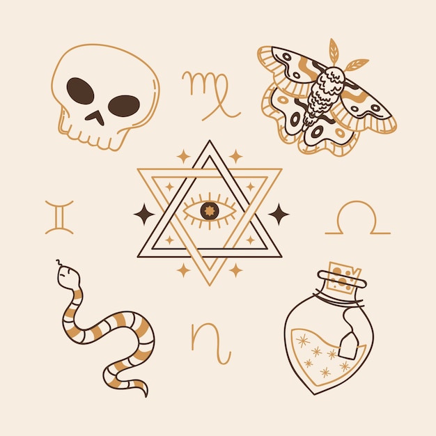 Free Vector hand drawn magic symbol set