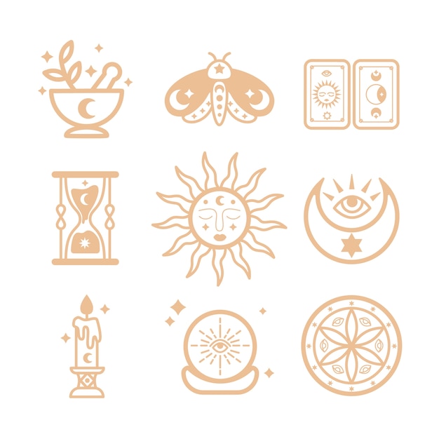 Free Vector hand drawn magic symbol set