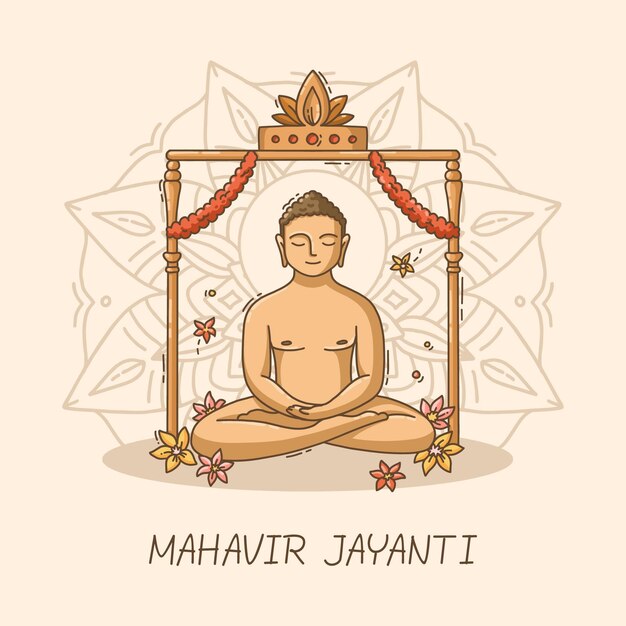 Hand drawn mahavir jayanti illustration