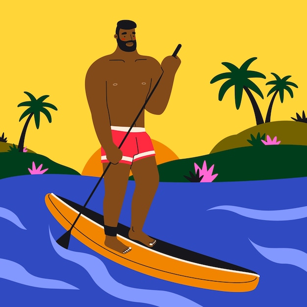 Free Vector hand drawn man doing surf illustration