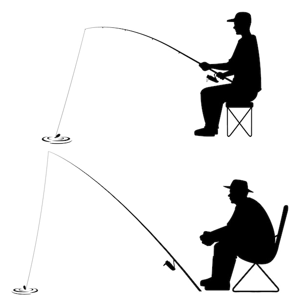 Free Vector hand drawn man fishing silhouette