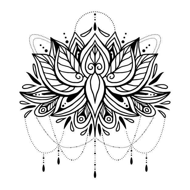 Hand drawn mandala lotus flower drawing