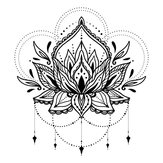 Hand drawn mandala lotus flower drawing