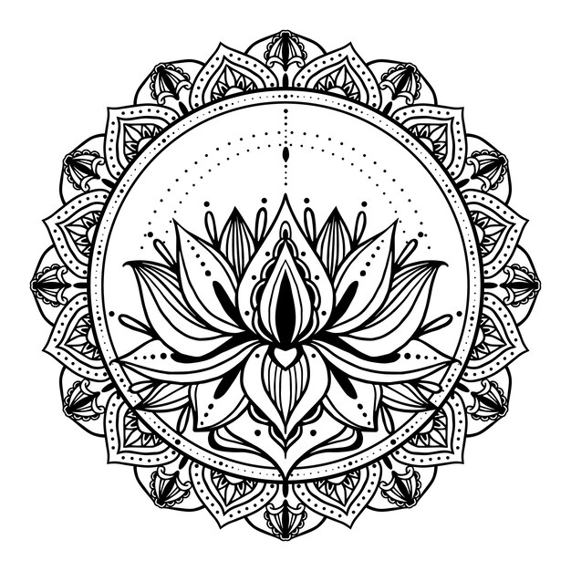 Hand drawn mandala lotus flower drawing