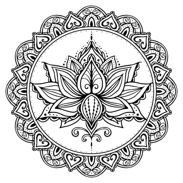 Hand drawn mandala lotus flower drawing