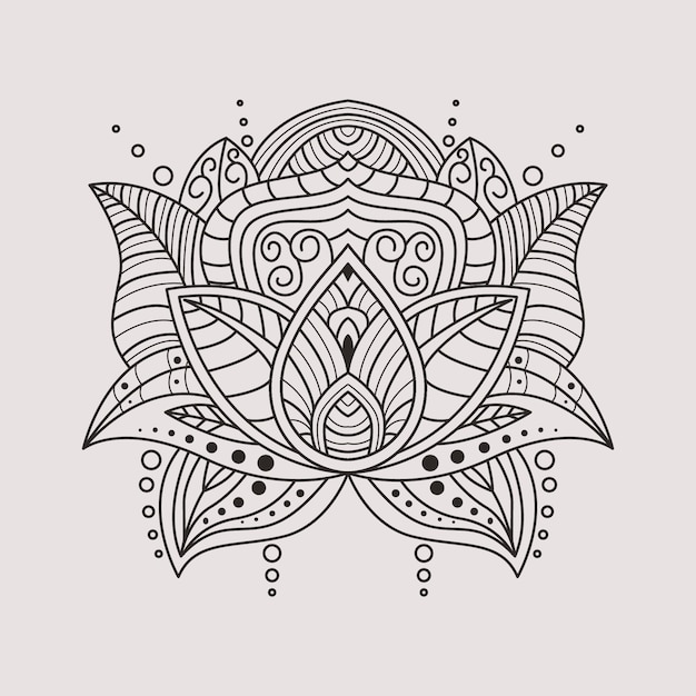 Hand drawn mandala lotus flower drawing