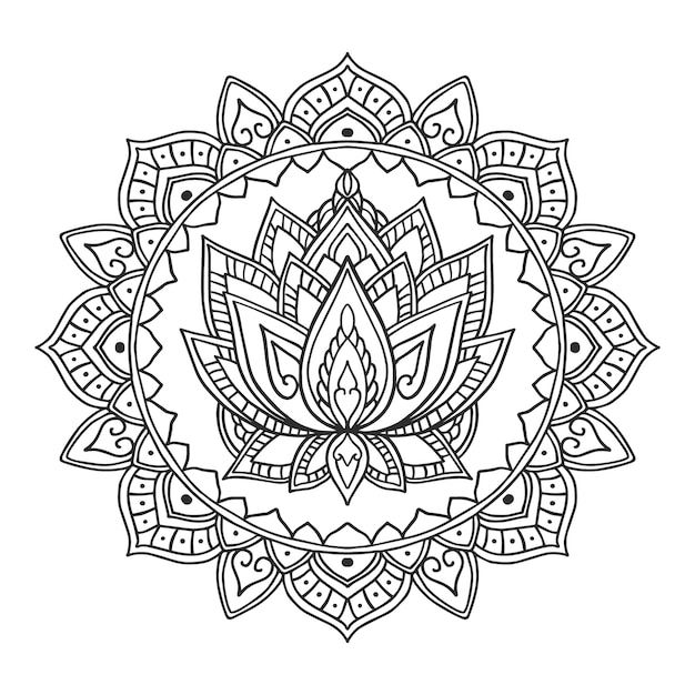 Hand drawn mandala lotus flower drawing