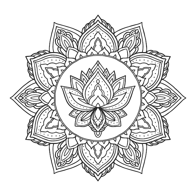 Hand drawn mandala lotus flower drawing