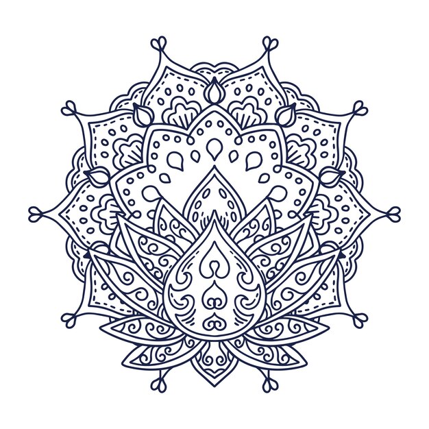 Hand drawn mandala lotus flower drawing