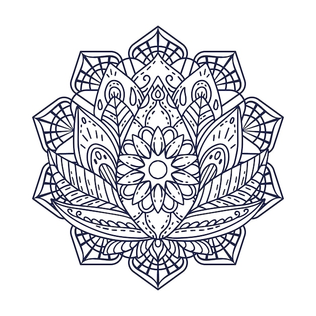 Hand drawn mandala lotus flower drawing