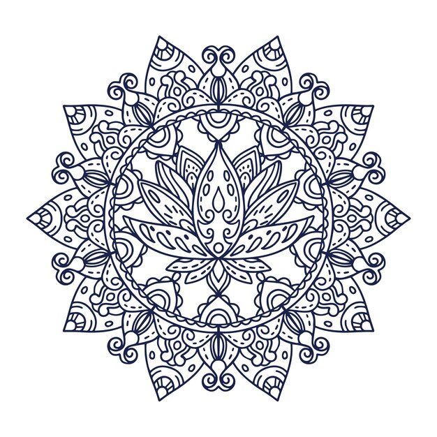 Hand drawn mandala lotus flower drawing