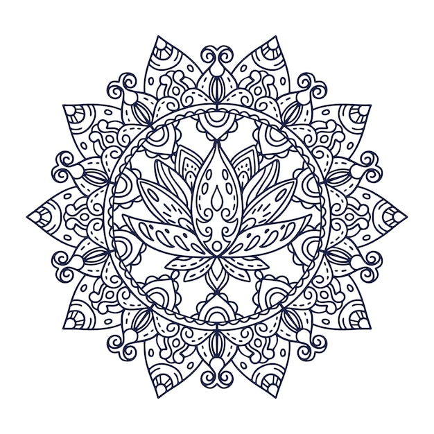 Hand drawn mandala lotus flower drawing