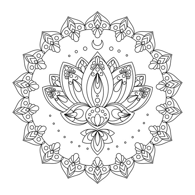 Hand drawn mandala lotus flower drawing