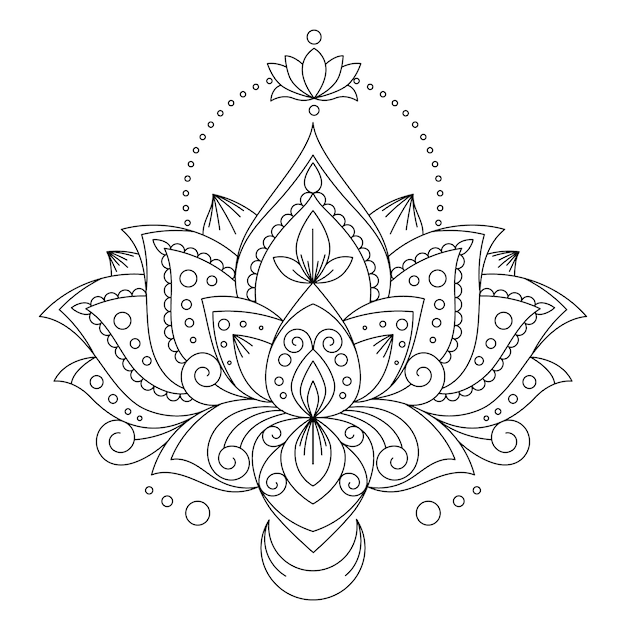 Hand drawn mandala lotus flower drawing