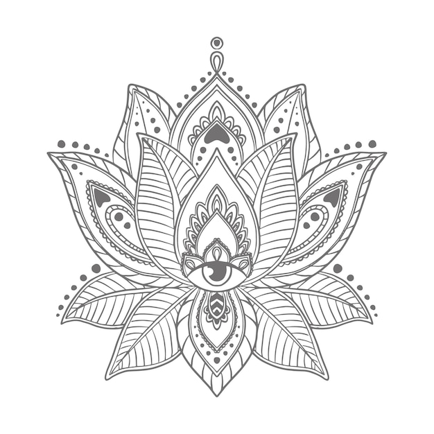 Hand drawn mandala lotus flower drawing