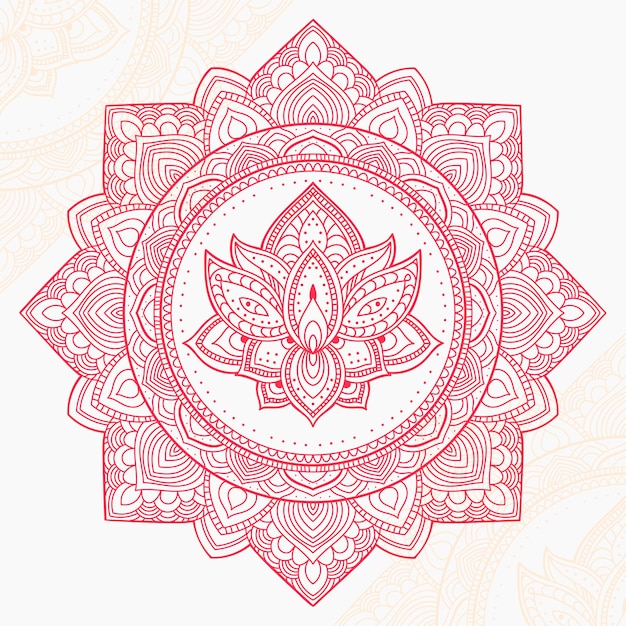 Hand drawn mandala lotus flower drawing