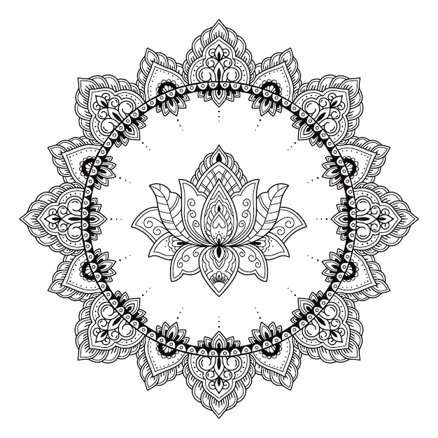 Hand drawn mandala lotus flower drawing